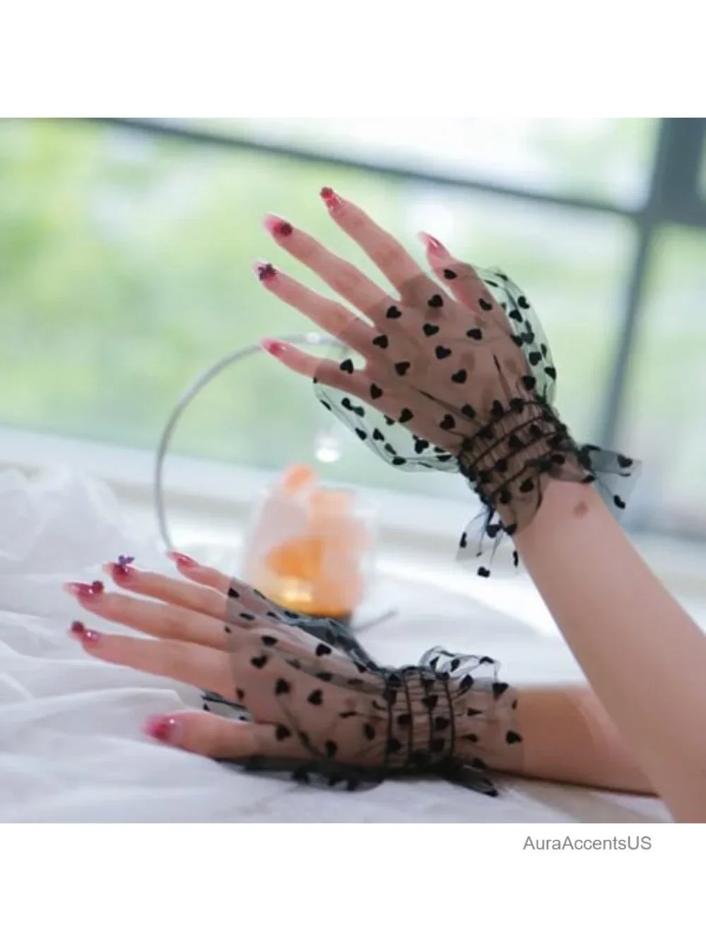 Heart Mesh Hand Sleeves Elastic Cuffs Wedding Bride Party Accessories
